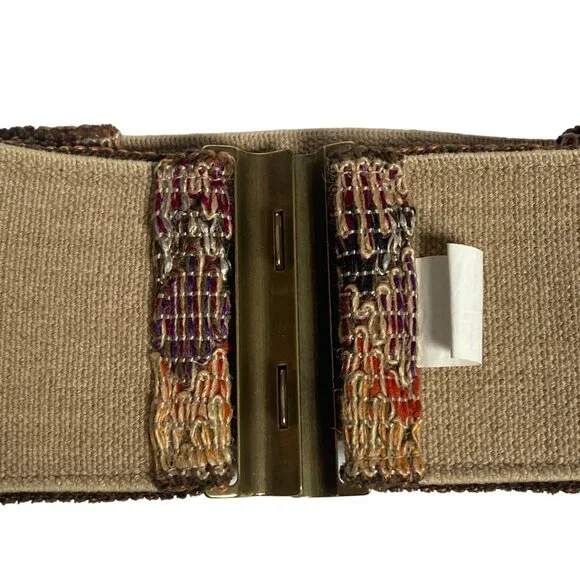 Vintage J Crew Woven Multicolor Stretch Cinch Belt Small Brass Clasp Boho - Picture 8 of 8